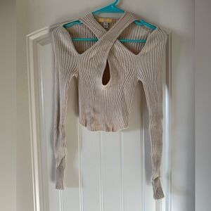 Urban outfitters creme trendy cropped sweater, Size: S
